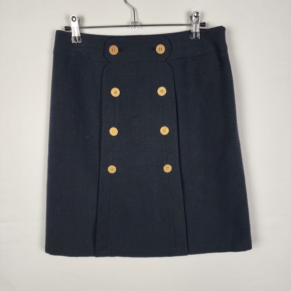 J. McLaughlin Navy Blue Textured Cotton A-Line Skirt Gold Buttons Size 4